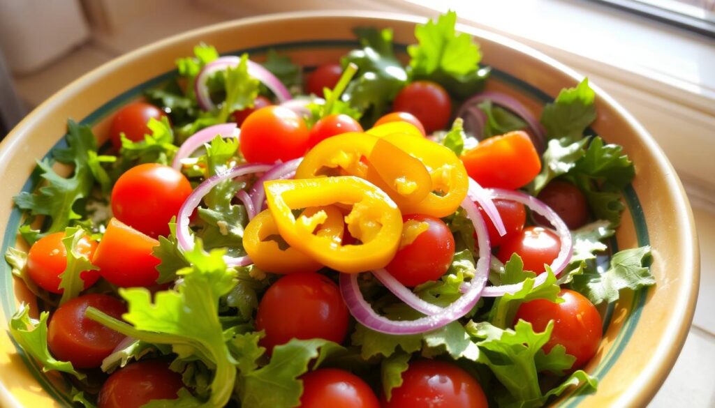 Pepperoncini peppers in salad Pepperoncini peppers in salad